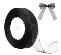 20mm Black Organza Ribbon, 49 Yards Chiffon Fabric Mesh Ribbon for Flower Bouquet, Bows Crafts Gift Wrapping Wedding, Christmas Halloween Decoration