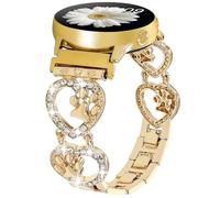 20mm Bling Metal Band Compatible with Samsung Galaxy Watch 7 FE 6 5 4 40/44mm Women,Galaxy Watch 5 Pro,6 4 Classic,Active 2,Love Heart Shape Bracelet Dog Paw Cute Wristband (Gold)