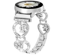20mm Bling Metal Band Compatible with Samsung Galaxy Watch 7 FE 6 5 4 40/44mm Women,Galaxy Watch 5 Pro,6 4 Classic,Active 2,Love Heart Shape Bracelet Dog Paw Cute Wristband (Silver)