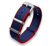 20mm Blue Red Nylon Watch Strap | Military Seatbelt Double-Pass Contrast Edge Stripe Band | Smooth Seat Belt Webbed Fabric | Brushed Stainless Steel Buckle & Fittings (20 mm, Navy Blue/Red)