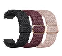 20mm Braided Bands Compatible for Garmin Vivoactive 6/5/3/3 Music Watch Bands, Quick Release Elastic Stretchy Replacement Wristbands for Venu Sq 2/Forerunner 55/165/245/645 (Black/WineRed/Pink Sand)