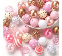 20mm Bubblegum Beads for Adult Crafts Making, 50 PCS Beads Bulk Mix, Colorful Chunk Bubble Gum Bead with Round Spacers, Extender Chains, Beading Cord for DIY Bag Chain Crafts Bracelets Necklaces