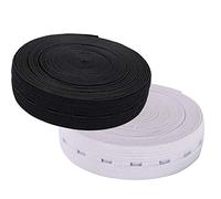 20mm Buttonhole Elastic Band - 5m Adjustable Stretch Flatback Sewing Tape with Holes for Trousers, Maternity Clothes, Skirts, Shorts, Pants, DIY Crafting & Waistline - Black & White