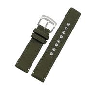 20mm Canvas Cow Leather Nylon Watch Strap, Compatible With Citizen AW5005 Seiko Timex Hamilton, Army Green Khaki Men Replacement Bracelet(Army Green-steel)