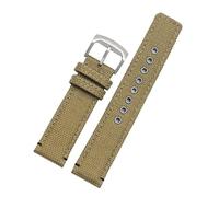 20mm Canvas Cow Leather Nylon Watch Strap, Compatible With Citizen AW5005 Seiko Timex Hamilton, Army Green Khaki Men Replacement Bracelet(Khaki-steel buckle)