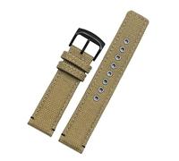 20mm Canvas Cow Leather Nylon Watch Strap, Compatible With Citizen AW5005 Seiko Timex Hamilton, Army Green Khaki Men Replacement Bracelet(Khaki -black buckle)