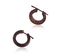 20mm Crafted Coconut Shell Hoop Earrings with Stick Posts, Brown, Unisex Tribal Style Handcrafted, For Him or Her