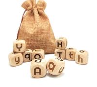 20MM Creative Wooden English Letter Dice Set,10 Pcs/Set Including 26 Capital & 26 Lowercase Letters Engraved On Different Dices for teaching and Party Game