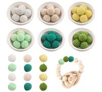 20Mm Crochet Wooden Beads 60Pcs Natural Colourful Round Lightweight Beads with Hole for DIY Bracelets Jewellery Crafts - Wooden