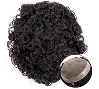 20mm Curly Hairpiece Fine Mono Top and PU Toupee Dark Brown Indian Hair 7" Hair Replacement Systems Hairline Fine(8"x10")