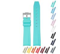 20mm Curved End Rubber Band For Rolex Daytona And GMT, Replacement Watch Bands With Buckle For Rolex Watches Silicone Rubber Watch Strap - Multiple Colors (Turquoise)