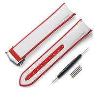 20mm Curved End Rubber Watch Band for Omega X Swatch,Omega Speedmaster moonwatch Folding Buckle Watch Strap Replacement Watchband No Gap Deployment Buckle Men Women Dustproof Washable (White red, 20mm