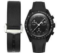 20mm Curved End Rubber Watch Band for Omega X Swatch,Omega Speedmaster moonwatch Folding Buckle Watch Strap Replacement Watchband No Gap Deployment Buckle Men Women Dustproof Washable (Black, 20mm)
