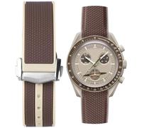 20mm Curved End Rubber Watch Band for Omega X Swatch,Omega Speedmaster moonwatch Folding Buckle Watch Strap Replacement Watchband No Gap Deployment Buckle Men Women Dustproof Washable (brown, 20mm)