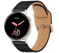 20mm Leather Band Compatible with Garmin Vivoactive 6/Vivoactive 5/3/3 Music, Thin Soft Narrow Replacement for Garmin Venu Sq 2/Venu 2 Plus/Forerunner 165/55/245/645 Music (Black/Rose Gold)