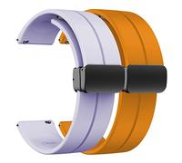 20mm Magnetic Watch Band Compatibility with Galaxy Watch 5 Pro Band 45mm/Galaxy Watch 5 40mm 44mm/Galaxy Watch 4 44mm 40mm Silicone Sport Bands with Foldable Magnetic Clasp, Purple and Yellow, Classic