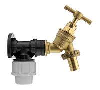 20mm MDPE Wall Flange Kit - Wall Plate Elbow with 1/2" Brass Garden Tap & Barb Hose Fitting - Easy to Install Water Hose Connector for Garden, Backyard, Farmhouse, Irrigation, Water Supply Systems