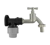 20mm MDPE Wall Flange Kit with 1/2" Nickel Plated Bib Tap and 1/2" Hose Barb Outlet - Compression Wall Plate Adapter, Outdoor Tap Set for Garden Irrigation, Water Supply Lines and Plumbing