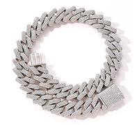 20mm Mens Iced Out Cuban Link Chain Necklace Hip Hop 14k Gold/White Gold Plated Miami Bling Chain Lab Diamond Luxury Choker Chain Necklaces Jewelry Gift for Men Women, 18Inch, Zircon