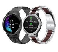 20mm Metal Bands for Garmin VivoActive 6/5/3,Forerunner 165/55/245/645 Watch Band, Garmin Venu/Venu Sq/Sq 2/Venu 2 Plus Watch Band, 2Pack Stainless Steel Wristband Strap for Men Women -Black/Silver