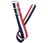 20mm NATO Style Nylon Fabric Watch Strap by NewLife | Vintage, Heavy Duty Replacement Wrist Band with Stainless Steel Buckle for Men and Women - Navy Blue/White/Red