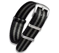 20mm Nylon Double-Pass Watch Strap | Iconic Grey and Black Stripe | Soft Seatbelt Weave Watchstrap Band | Smooth Seat Belt Fabric | Men & Women | Brushed Stainless Steel Buckle & Fittings (20 mm)