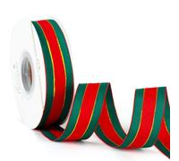 20mm Red Green Christmas Ribbon for Gift Wrapping - 22m Satin Fabric Ribbon for Present Wrapping, Xmas Bows, Cakes, Gift Bags & Crafts