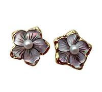 20mm sea shell carved flower White Pearll stud earrings For Women Piercing Earrings