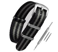 20mm Seatbelt NATO Watch Strap | Bond Style Grey and Black Spectre Stripe | Nylon G10 Watchstrap Band | Smooth Seat Belt Fabric | Men and Women | Brushed Stainless Steel Fittings (20 mm)