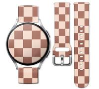 20mm Silicone Sport Band Compatible with Samsung Galaxy Watch 6/5/4/Classic/Active 2, Breathable Sweatproof Fitness Strap for Men Women, Quick Release Wristband, brown beige checkered
