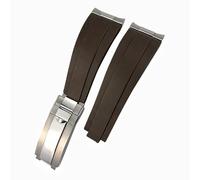 20Mm Silicone Strap Metal Curved Link Slide Lock Clasp Watch Bracelet for Daytona Submariner GMT Yacht Master-Grey with Silver Buckle/Brown/with Silver Buckle