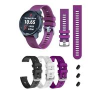 20mm Silicone Watch Bands for Garmin Forerunner 55 165 245 645, 3pcs Sport Band Strap for Vivoactive 6, Vivoactive 5, Venu Sq, Venu Sq 2, Approach S70 Smartwatch (Black+White+Purple)