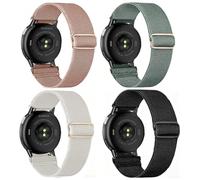20mm Stretchy Nylon Watch Bands for Garmin Vivoactive 6/5/3 Music, Venu Sq 2, Forerunner 55/165/245/645, 4 Pack Soft Braided Elastic Quick Release Sport Strap for Women,Black/Pink/Cactus/Starlight