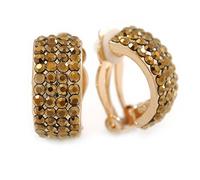 20mm Tall/C-Shape Bronze Gold Crystal Clip-on Earrings/Gold Tone