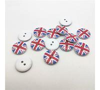20mm Union Jack Sewing Wood Buttons - 2 Holes Round British UK Button for Craft, Sewing, DIY Projects, Preschool (10)