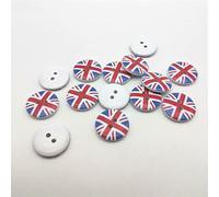 20mm Union Jack Sewing Wood Buttons - 2 Holes Round British UK Button for Craft, Sewing, DIY Projects, Preschool (25)
