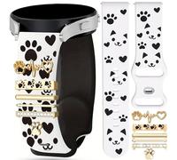 20mm Watch Band Compatible with Bark/Gizmo Watch/Gizmo 3 Watch/Gabb Watch/SyncUP/Cosmo JrTrack 5 Kids Watch 2, Cat Paw Engraved Silicone Replacement Strap with Sparkle Metal Decorative Ring