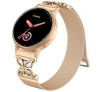 20mm Watch Band Compatible with Garmin Vivoactive 6 Watch Bands/Vivoactive 5/3, Quick Release Floral Metal Magnetic Mesh Strap for Garmin Venu Sq 2/2 Plus Smartwatch Women, Royalgold