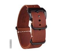 20mm22mm24mm26mm Red-Brown Crazy Horse Leather Strap Black Buckle Leather Watch Band with Double Sides Leather Watch Strap (22mm Reddish Brown+Black Buckle)