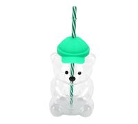 20oz Adorable Bear Cup High Borosilicate Glass Straw Drinking Cup for Iced Coffee Tea Hot Cocoa for Home Office Use (Baseball Cap)