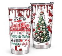 20oz Christmas Tumbler Funny Horror Christmas Tree Skull Christmas Gifts For Women Men Kids - Horror Movie Cup It's Either Serial Killer Documentaries Or Christmas Movies Coffee Mug