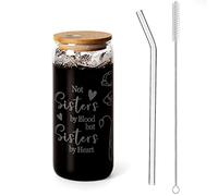 20oz Iced Coffee Mugs | Glass Cups with Lids and Straws | Flower Glass Tumbler with Bamboo Lid and Straw | Best Sisters Ever | Beer Glass | Can Shaped Drinking Glass | Gifts for Sisters.