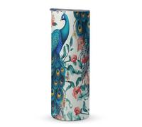 20oz Stainless Steel Car Tumbler, Beautiful Peacock Flowers Coffee Cup for Hot/Cold Drinks Double-Wall Vacuum Insulated Travel Mug with Leak-Proof Lid, Car Cup Fits Most Cup Holders, BPA-Free