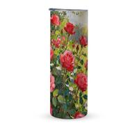 20oz Stainless Steel Car Tumbler, Rose Red Under The Golden Glow Coffee Cup for Hot/Cold Drinks Double-Wall Vacuum Insulated Travel Mug with Leak-Proof Lid, Car Cup Fits Most Cup Holders, BPA-Free
