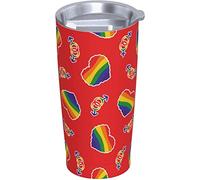 20oz Vacuum Travel Mug Colorful LGBT Pride Heart Icon Rainbow Red Stainless Steel Tumbler Leakproof with Lid and Straw for Home Office