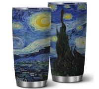20oz Van Gogh Starry Night Art Insulated Stainless Steel Tumbler with Lid | Double Wall Vacuum Insulated Mug, Impressionist Design, Gift for Art Lovers Artists, Fits Birthday Art Gallery Souvenir