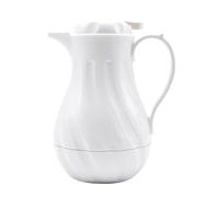 20oz White Insulated Coffee Server Carafe with Push-Button & Swirl Design, Leak-Resistant Beverage Server with Tight Seal Silicon Ring Gasket, Food Service Plastic Thermal Serving Pitcher