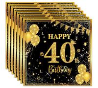 20P Black Gold 40th Birthday Paper Serviettes Napkins,Boys Happy 40th Birthday Party Napkins Disposable,Birthday Serviettes Tissue Beverage Luncheon Decorative Paper Napkin for 40th Men,Him Party