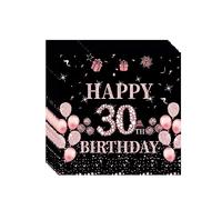 20P Black Rose 30th Birthday Paper Serviettes Napkins,Women Happy 30th Birthday Party Napkins Disposable,Birthday Serviettes Tissue Beverage Luncheon Decorative Paper Napkin for 30th Women,Her Party