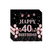20P Black Rose 40th Birthday Paper Serviettes Napkins,Women Happy 40th Birthday Party Napkins Disposable,Birthday Serviettes Tissue Beverage Luncheon Decorative Paper Napkin for 40th Women,Her Party